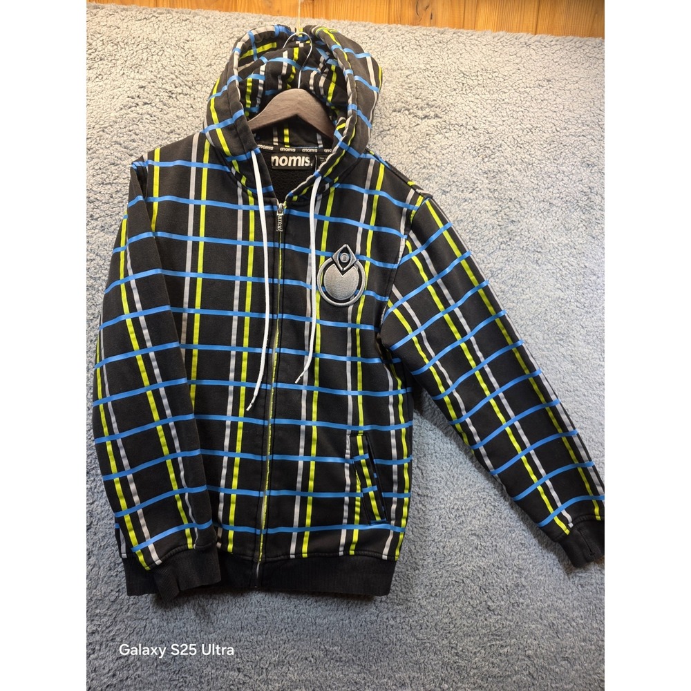 Vintage Nomis Hoodie Mens SM Black Yellow Blue OG Mystery Plaid Snowboard‎ Wear